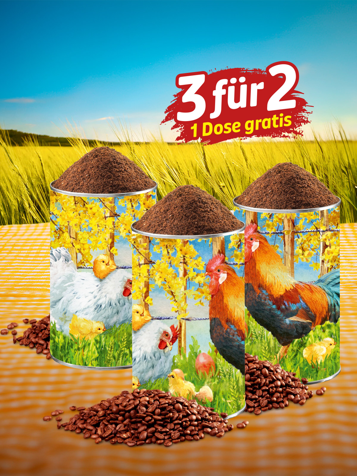 „3 für 2“ Kaffeedose „Familie Huhn“