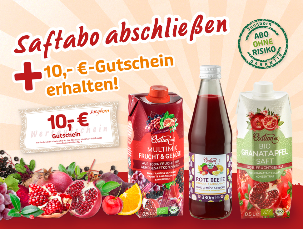 Saft-Abo Angebot mit 10 € Gutschein und verschiedenen Fruchtsäften abschließen