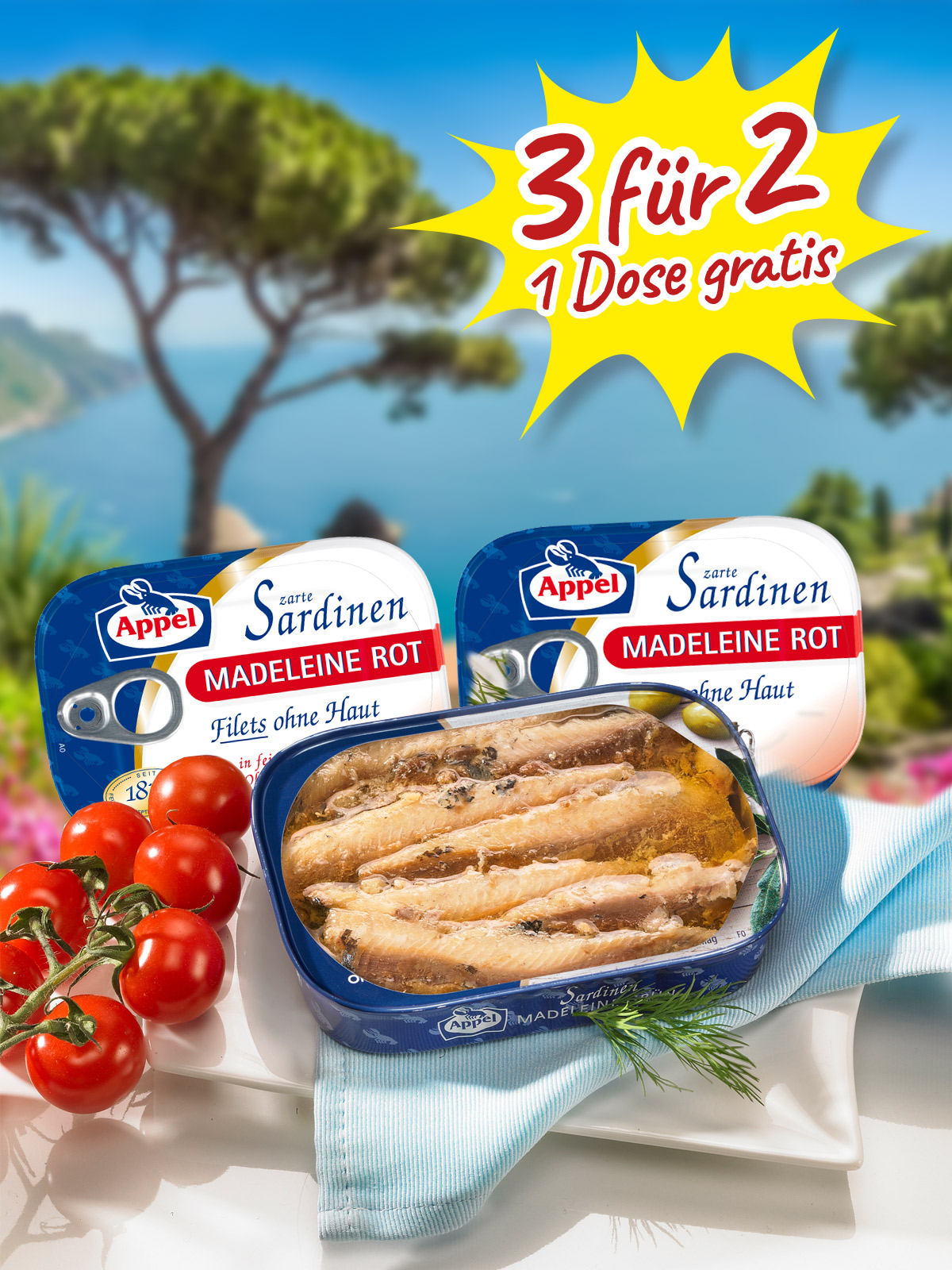 „3 für 2“ Sardinen in Olivenöl „Madeleine Rot“