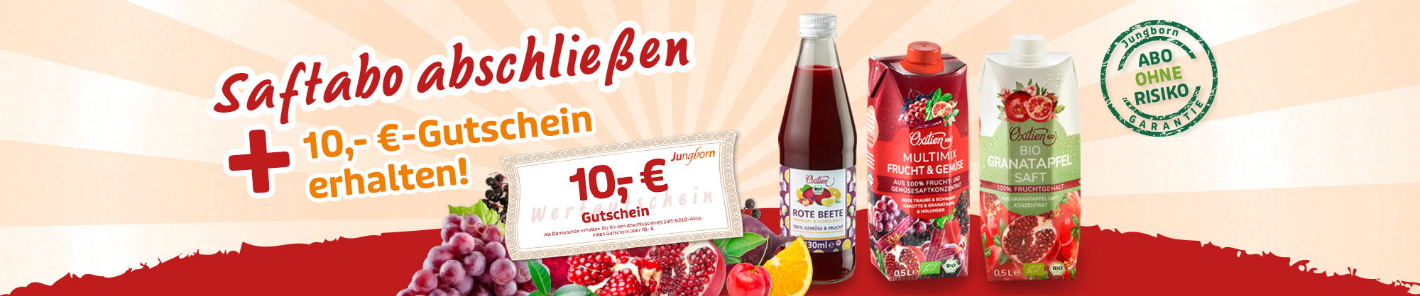 Saft-Abo Angebot mit 10 € Gutschein und verschiedenen Fruchtsäften abschließen